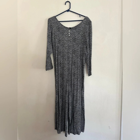 Vintage 90s Express Campagnie Intl Jumpsuit Sz M/L Black Swirl Grunge Wide Leg - Picture 2 of 8